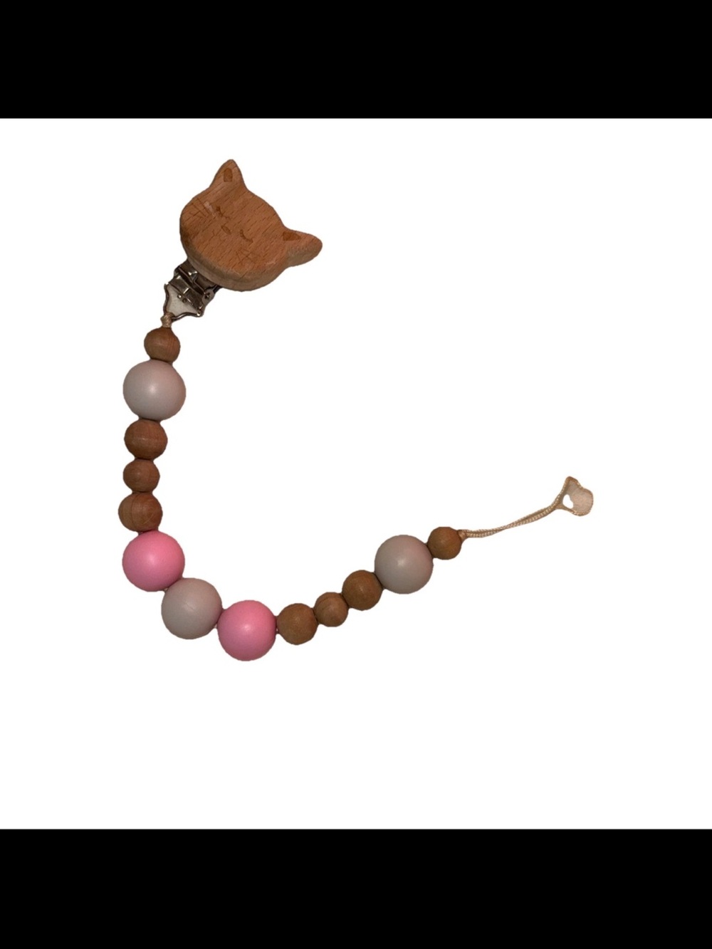 Mud Pie Baby Girl Cat Wooden Pacifier Clip Silicone Paci Beads Pink